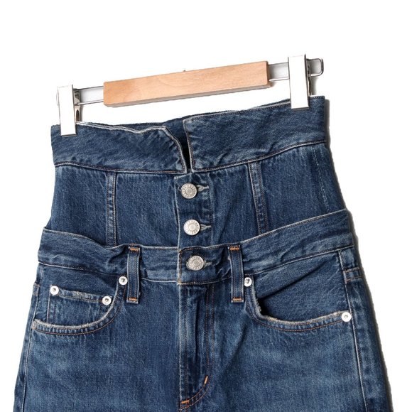 AGOLDE Vanna Corset Straight Leg Jeans High Waist Cotton Denim Button Fly Blue - Picture 5 of 12